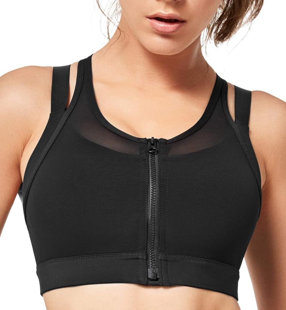 Yvette High Impact Women Sports Bra Front Closure Double Deck Mesh Running Bra for Plus Size for Plu | Amazon (US)