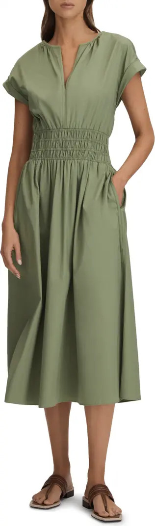 Reiss Lena Shirred Waist Cotton Midi Dress | Nordstrom | Nordstrom