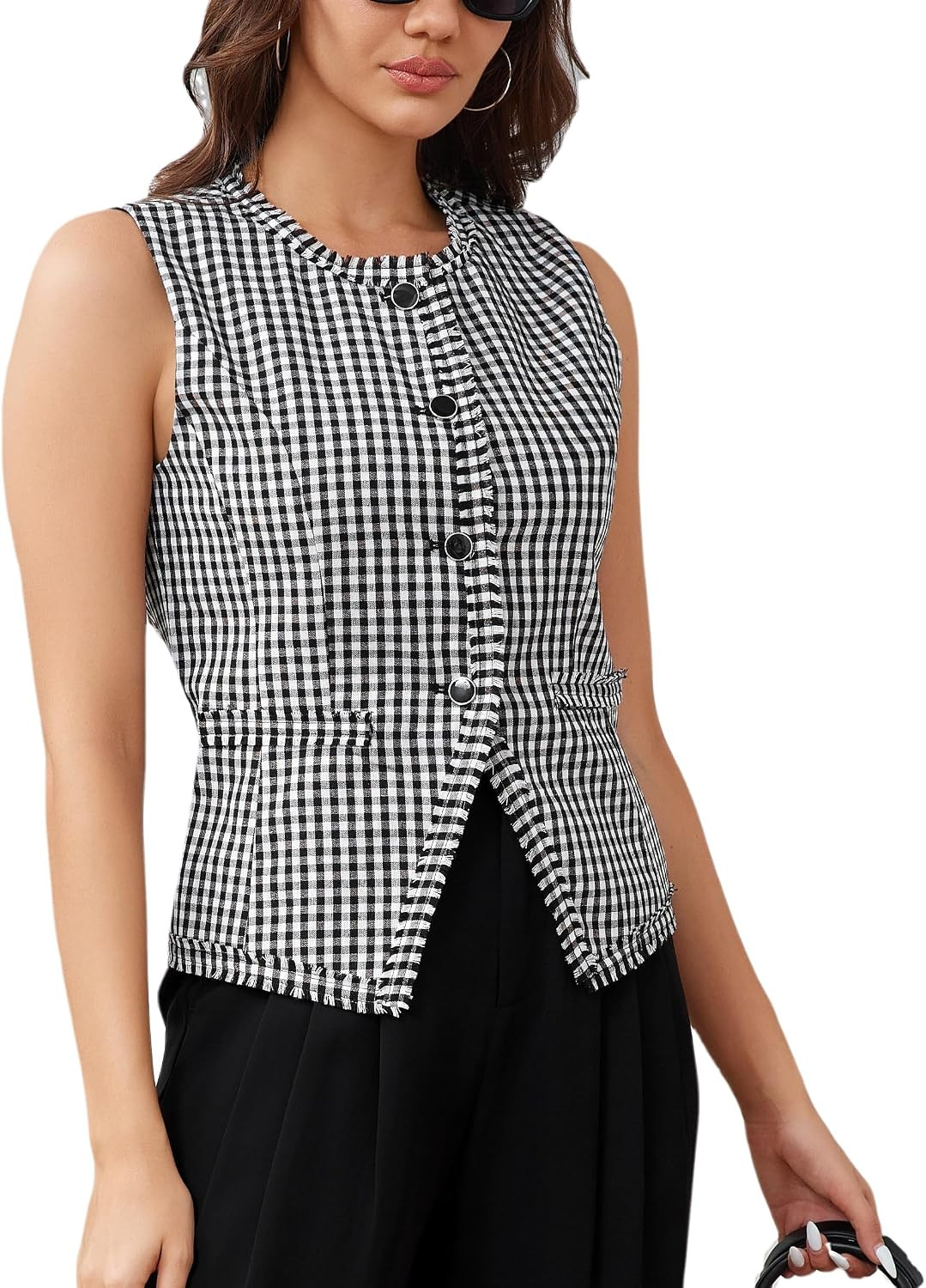 Gingham Vest Top for Women Sleeveless Blazer Waistcoat Suit Vest | Amazon (US)