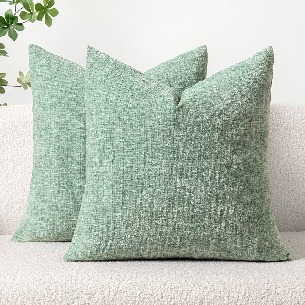 MIULEE Pack of 2 Couch Throw Pillow Covers 20x20 Inch Soft Greyish Green Chenille Pillow Covers f... | Amazon (US)