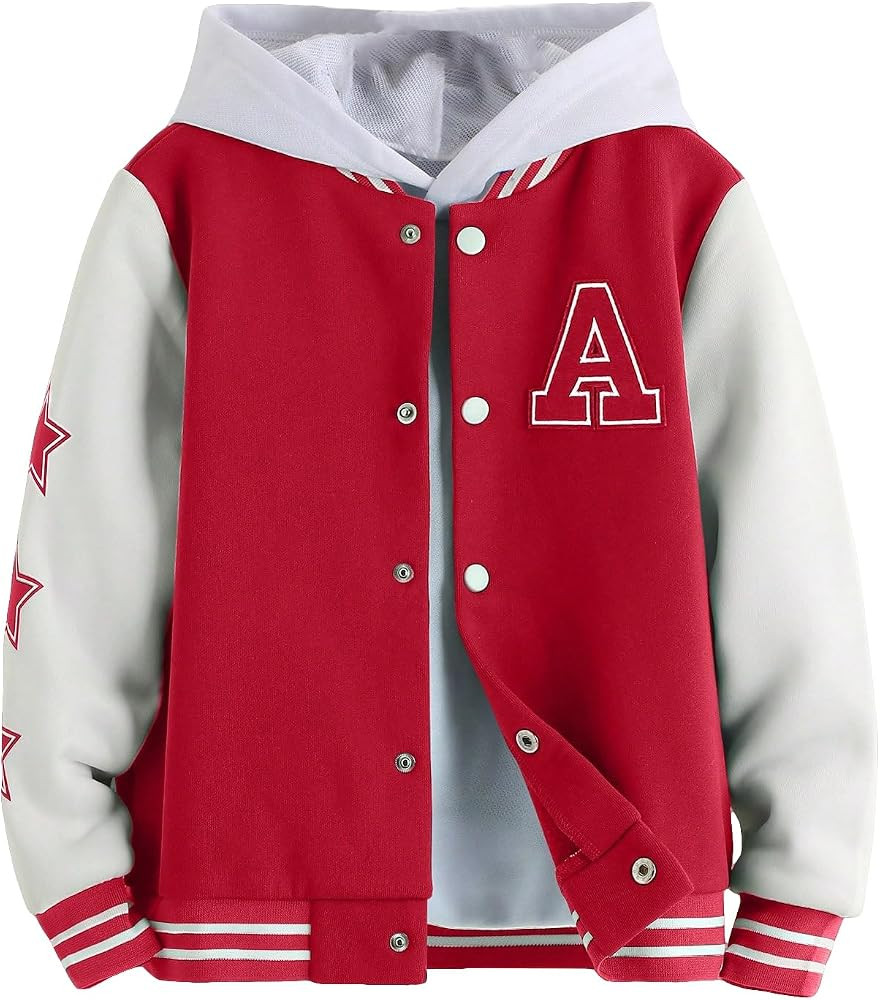 SOLY HUX Boy's Varsity Jacket Letter Star Print Long Sleeve Color Block Baseball Bomber Jacket Co... | Amazon (US)