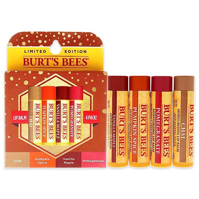 Amazon.com : Burts Bees 100% Natural Moisturizing Lip Balm, Winter Variety Pack, Chai Tea, Pumpki... | Amazon (US)