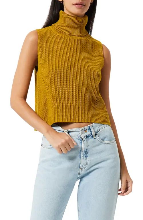 French Connection Ribbed Knit Sleeveless Turtleneck Sweater in Citronelle at Nordstrom, Size Small | Nordstrom