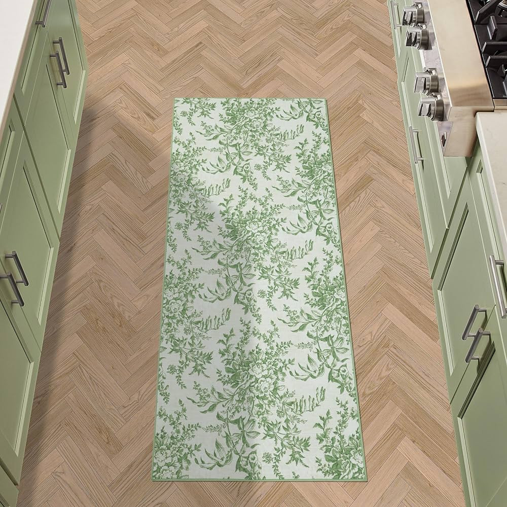 Laura Ashley Sage Ivory Bedford Floral Machine Washable & Slip Resistant 26" x 60" Runner Rug | Amazon (US)