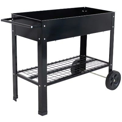 43" Raised Garden Bed Cart with Wheels - Black Galvanized Steel - Sunnydaze Decor | Target