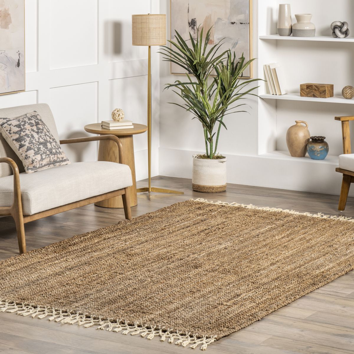 Natural Hand Woven Jute with Wool Fringe Area Rug | Rugs USA