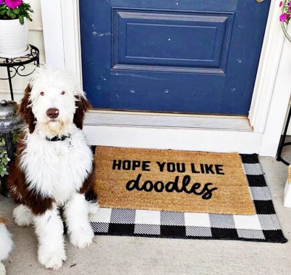 Hope you like doodles door mat / golden doodle door mat / christmas doodle gift / welcome door ma... | Etsy (US)