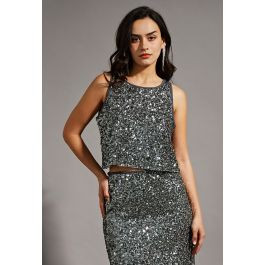 Ultra Sparkle Sequined Tank Top in Silver | Chicwish