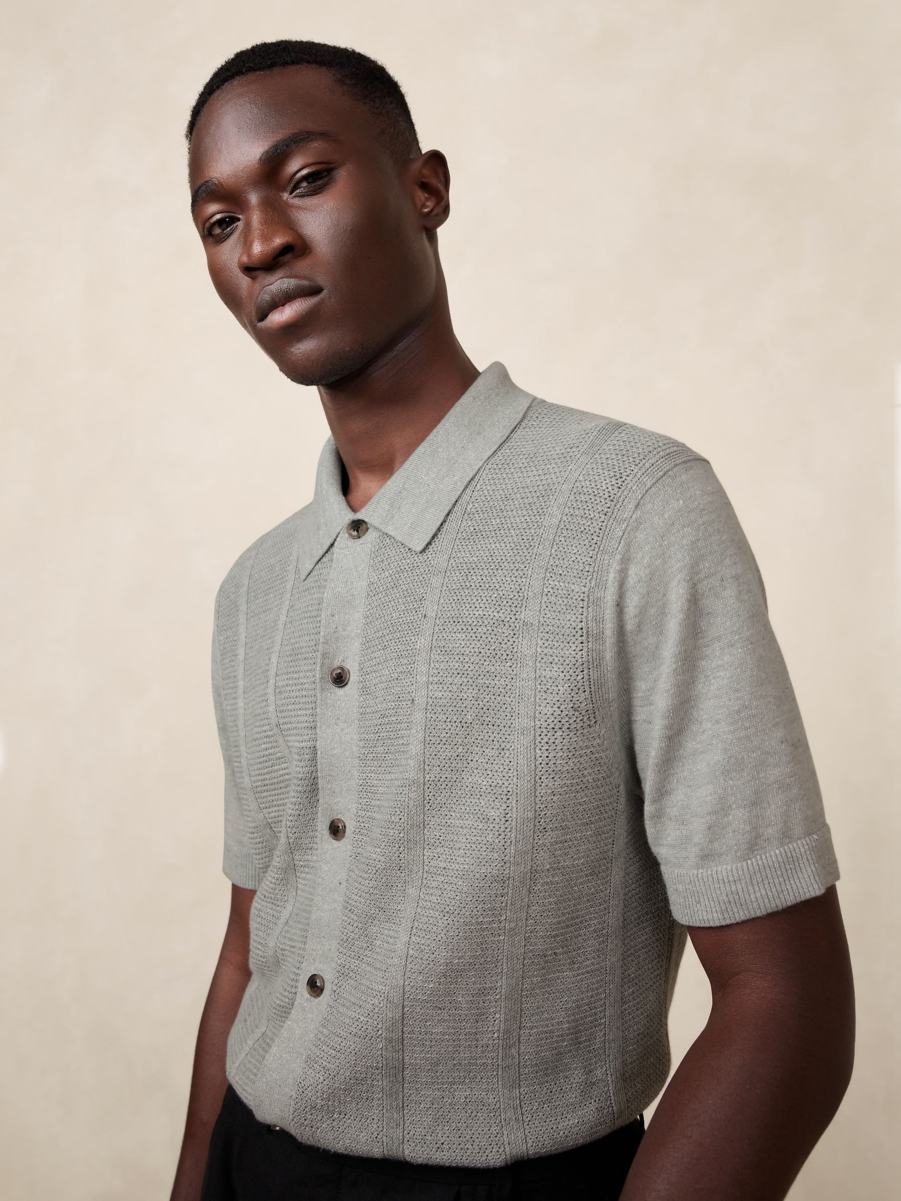 Banana Republic Grey Giorgio Linen-Cotton Resort Shirt | Gap | GAP UK