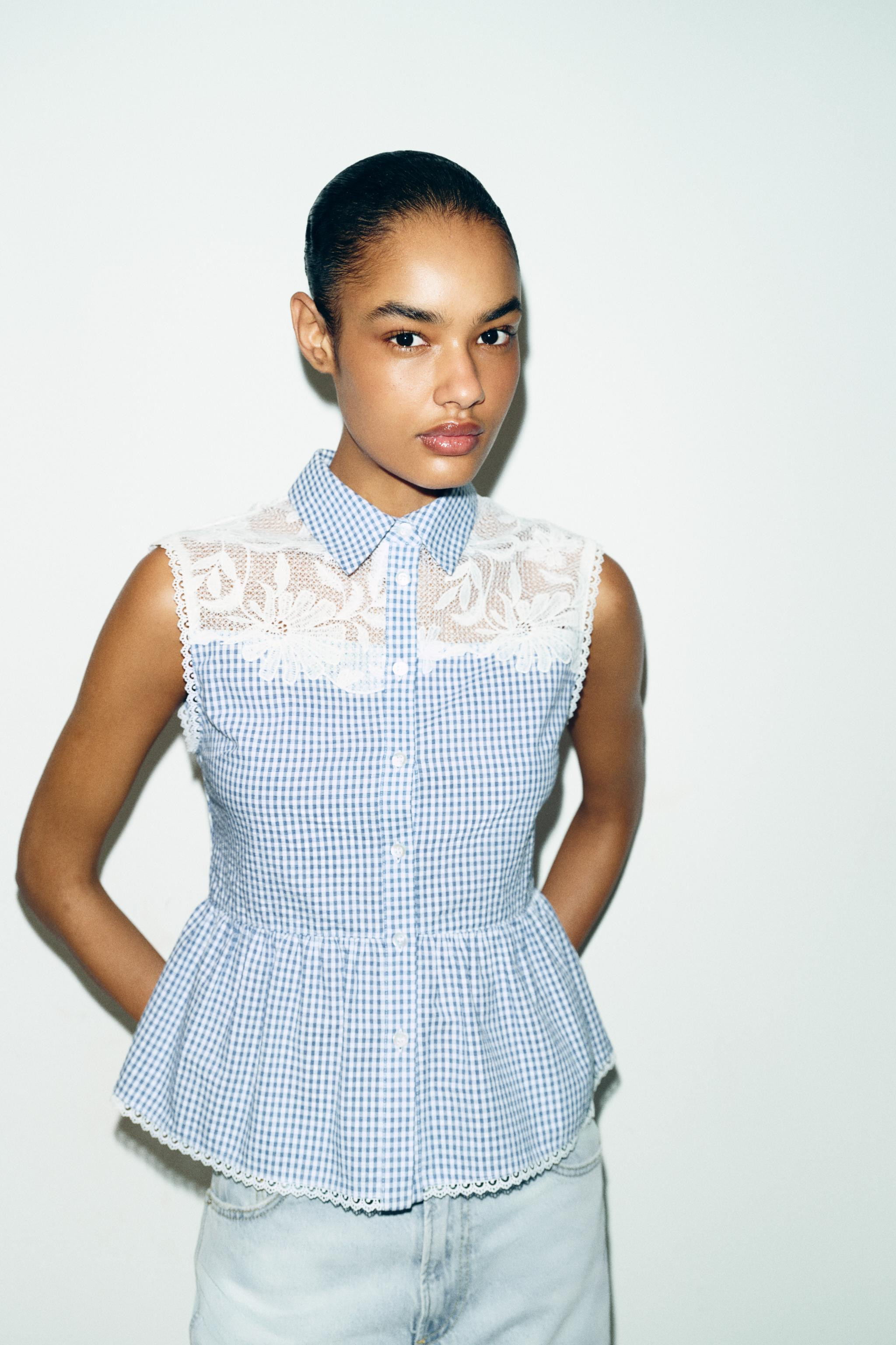 COMBINED GINGHAM BLOUSE | Zara US