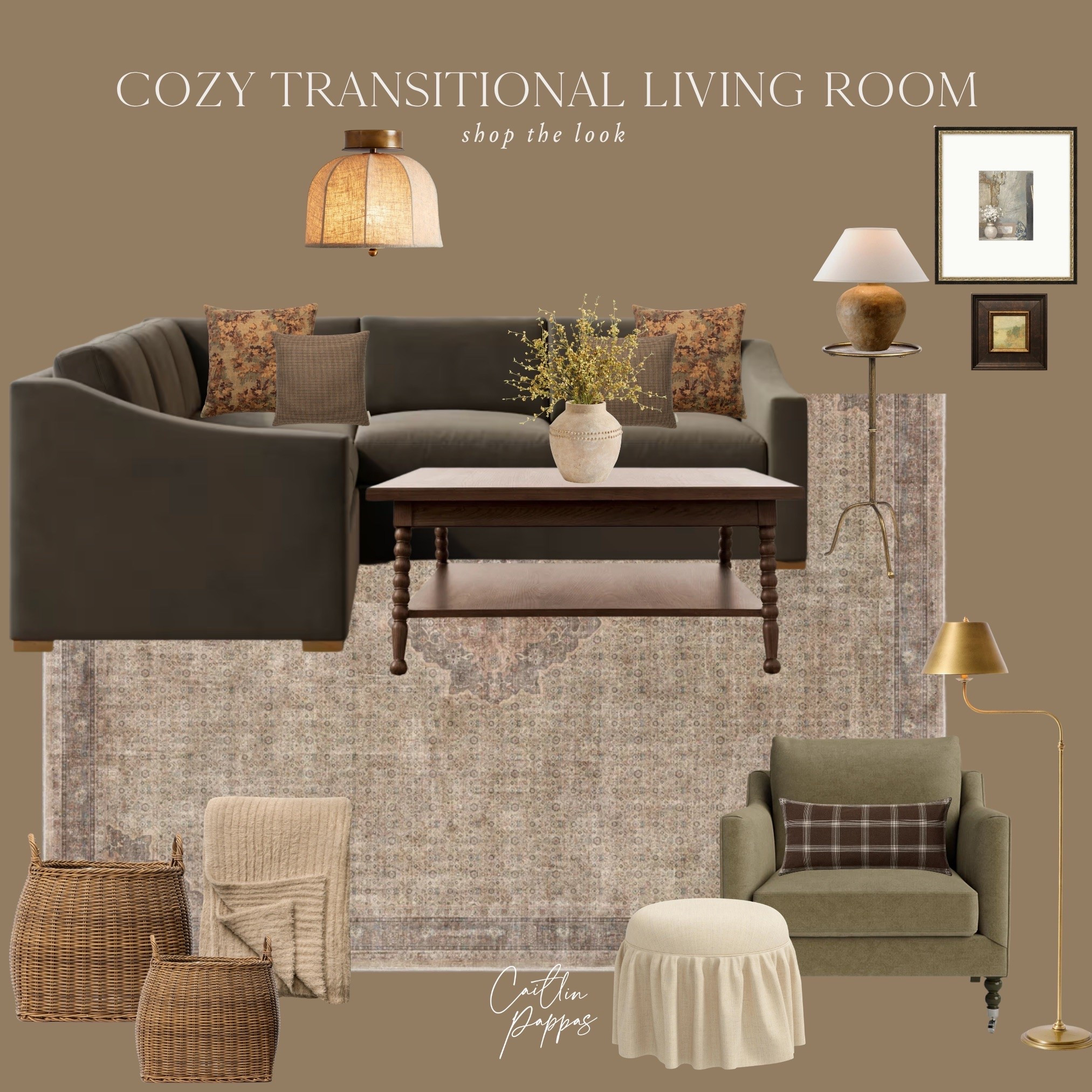 I love this cozy mood board inspiration for a transitional living room 🤎 The Ruffle ottoman, big velvet sectional, and woven accents are all so welcoming. Such a cozy space!

#LTKHome #LTKSeasonal