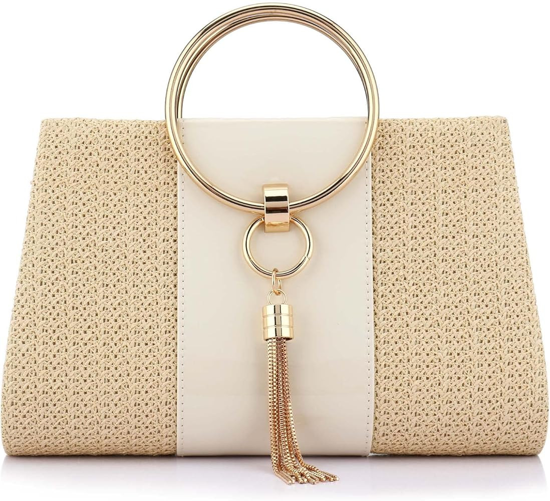 Straw Handbag Evening Bag Clutch Purses for Women, Fashion Summer Beach Tote Tassels Straw Clutch | Amazon (US)