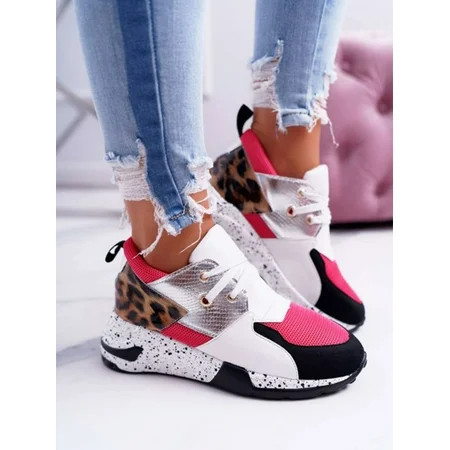 LUXUR Womens Leopard Printed Sports Shoes Running Trainers Athletic Lace up Sneakers | Walmart (US)