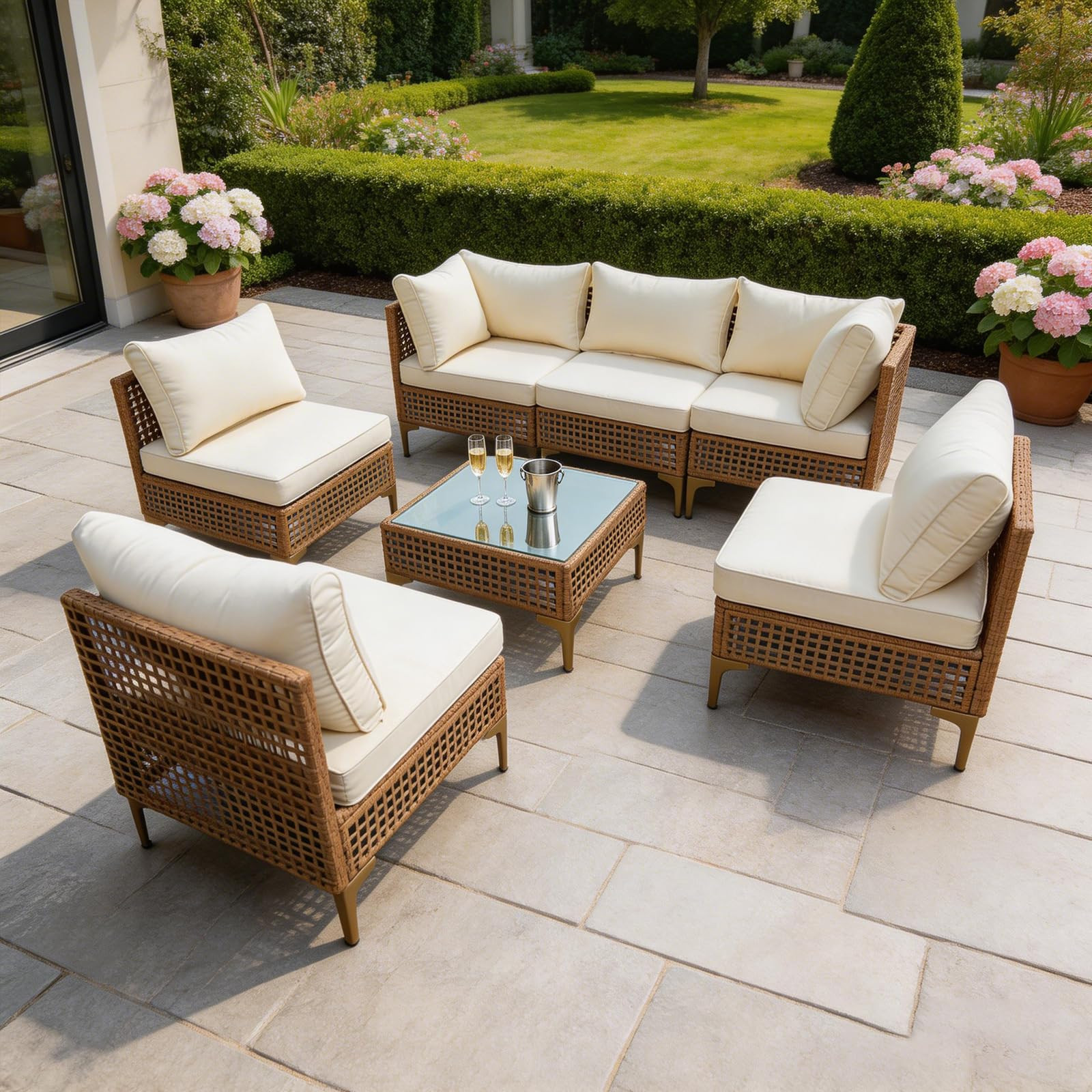 Loungewave 7 Pieces Patio Furniture Set, Outdoor Wicker Rattan Sectional with Thick Washable Cush... | Amazon (US)