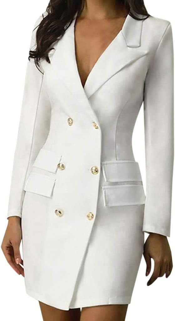 Women Breasted Front Dresses Fashion Elegant Button Blazer Dress Cute Work Winter Mini Dresses | Amazon (CA)
