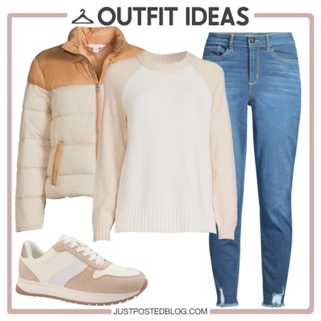 Great casual look from Walmart for fall and winter with a sweater, jacket, jeans, and sneakers 

#LTKunder50 #LTKsalealert #LTKstyletip