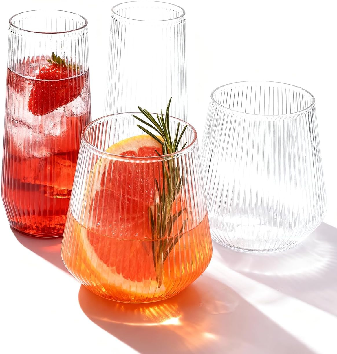 BESTSTAR 48 Pack Disposable Ribbed Origami Ripple Plastic Glasses Set - 24 9 OZ Stemless Champagne Flutes & 24 12OZ Cups, BPA-Free Shatterproof Clear Drinkware for Weddings, Parties & Events (Clear) | Amazon (US)