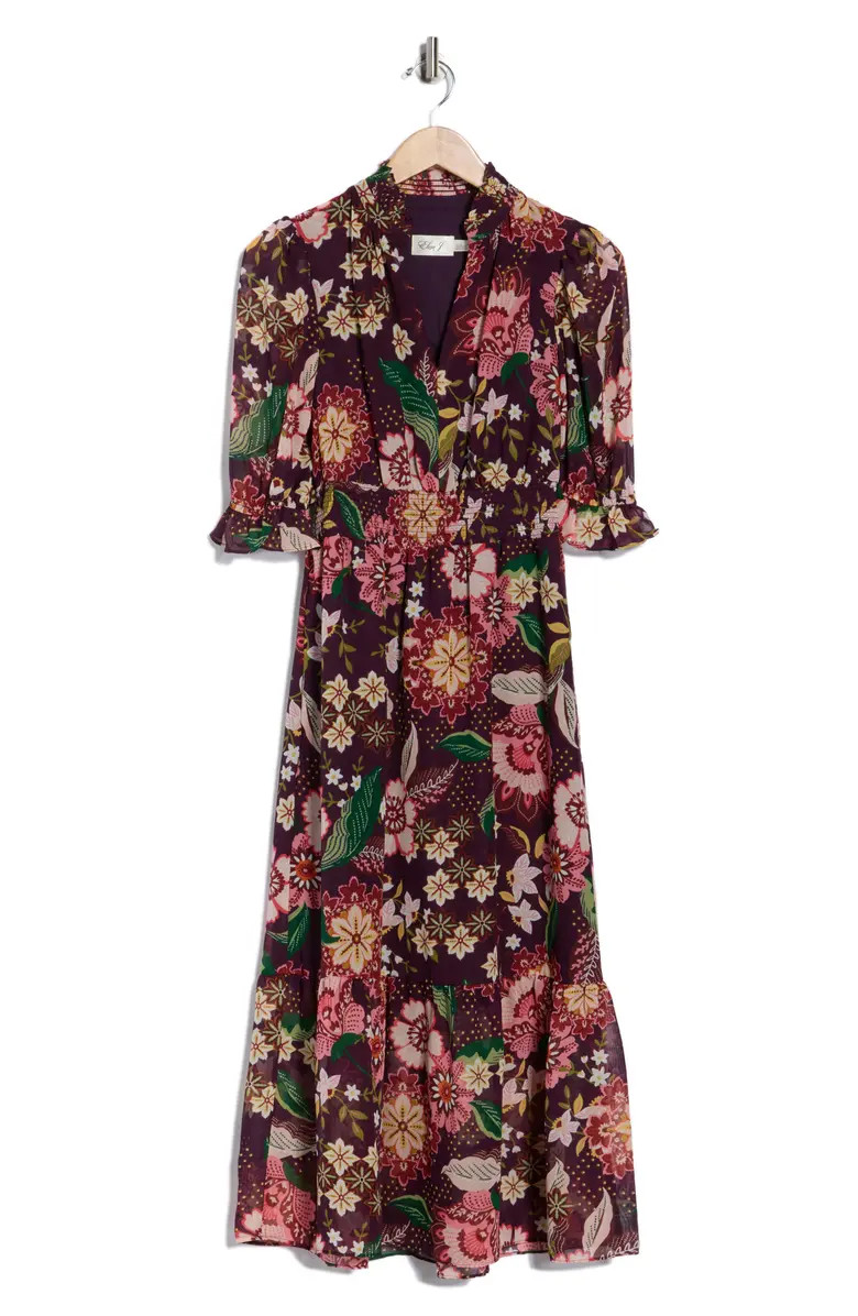 Floral Ruffle Elbow Sleeve Midi Dress | Nordstrom Rack