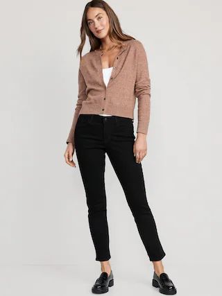 Mid-Rise Power Slim Straight Black Jeans for Women | Old Navy (US)