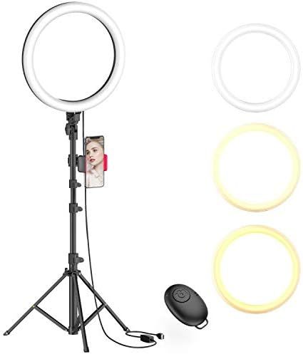 10" Selfie Ring Light with Tripod Stand & Phone Holder for Live Stream/Makeup, Dimmable Led Camer... | Amazon (US)