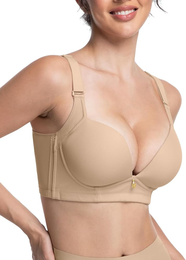 FallSweet Wireless Add 2 Cups Padded Plunge Bras Back Smoothing Push Up Brasieres | Amazon (US)
