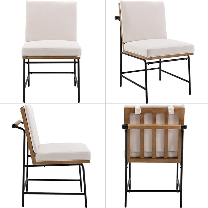 Ya-Home Modern Dining Chairs Set of 2, Comfy Linen Fabric Armless Upholstered Side Chairs with Ba... | Amazon (US)