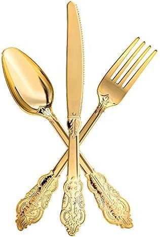 HOMIP 160 Gold Plastic Silverware Set Disposable Utensils -Including 80 Plastic Forks,40 Knives,4... | Amazon (US)