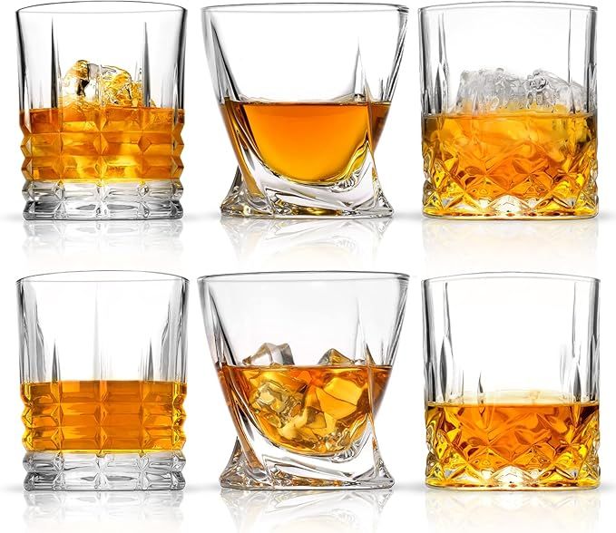 Amazon.com | RorAem Whiskey Glasses - Crystal Whiskey Glasses Set of 6 Bourbon Glasses Unique Whi... | Amazon (US)