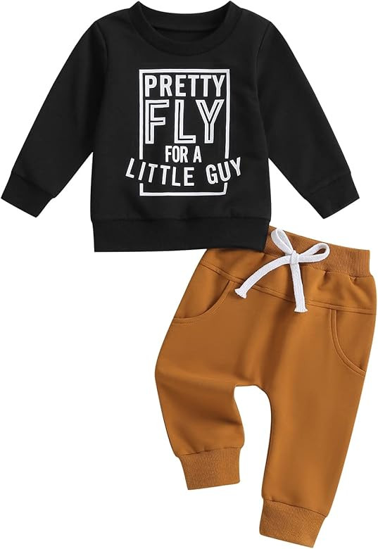 ZAXARRA Toddler Baby Boy Clothes Crew Neck Letter Print Sweatshirts Long Pants 2Pcs Set Infant Fa... | Amazon (US)