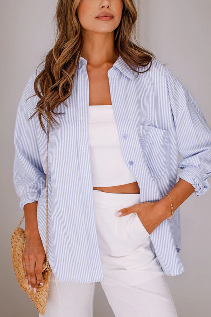 Angie Blue Stripe Button Down Top | Shop Priceless