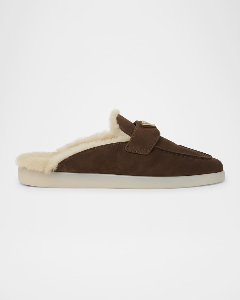 Prada Suede Shearling Mule Loafers | Neiman Marcus