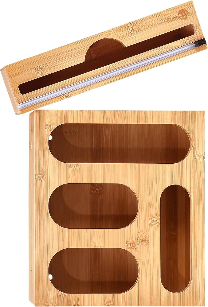 Bamboo Sandwich Bag Organizer, Baggie Organizer for Drawer, 4 Slots Bag Organizer and Foil Plasti... | Amazon (US)