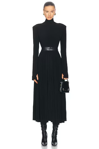 Longsleeve Shoulder Pad Turtleneck Flared Dress | FWRD 