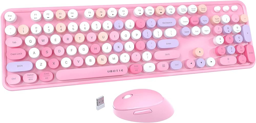 UBOTIE Colorful Computer Wireless Keyboard Mice Combo, Retro Typewriter Flexible Keys Office Full... | Amazon (US)