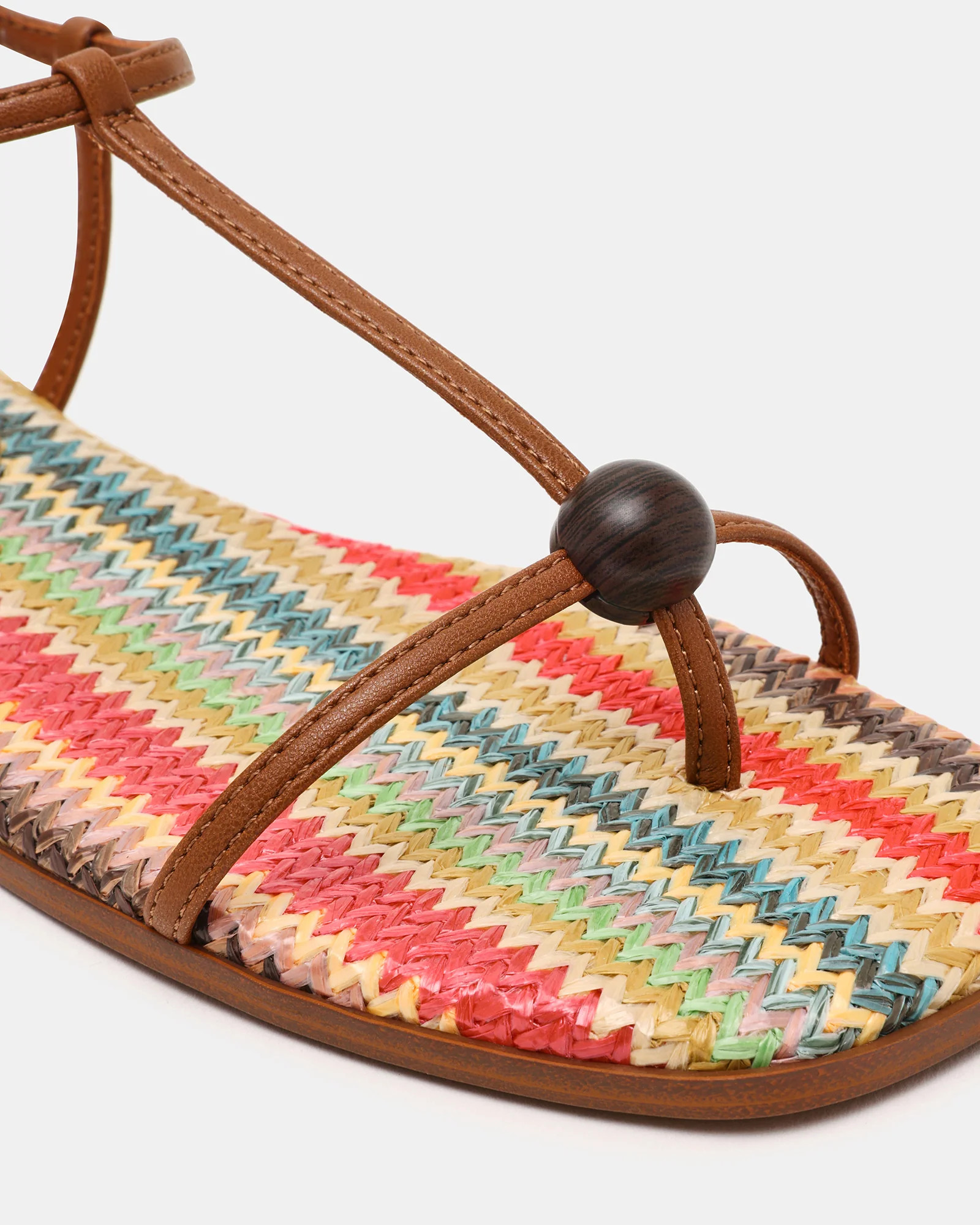 RITZY Wood Brown Multi Square-Toe Strappy Women's Sandal | Steve Madden (US)