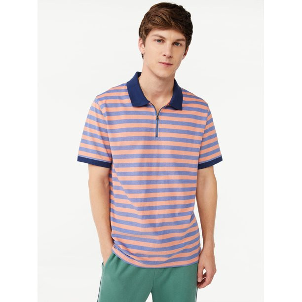 Free Assembly Men's Oxford Pique Zip Polo Shirt | Walmart (US)