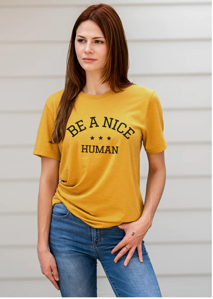 *STEAL* -BE A NICE HUMAN - UNISEX CREWNECK (COLOR: MUSTARD) | BETTY RUKUS