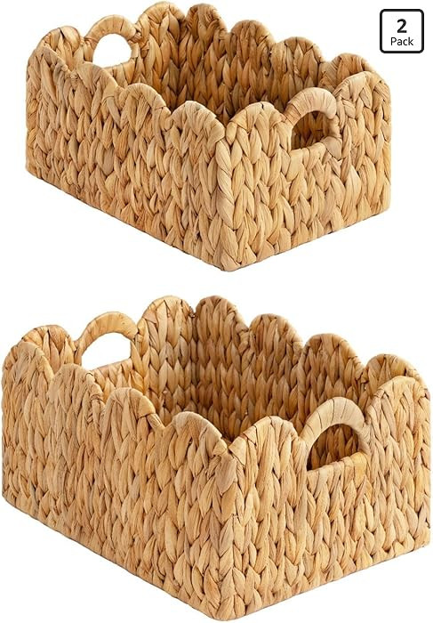 StorageWorks Scalloped Edge Wicker Basket, Hand-woven Rattan Baskets with Built-in Handles, Water... | Amazon (US)