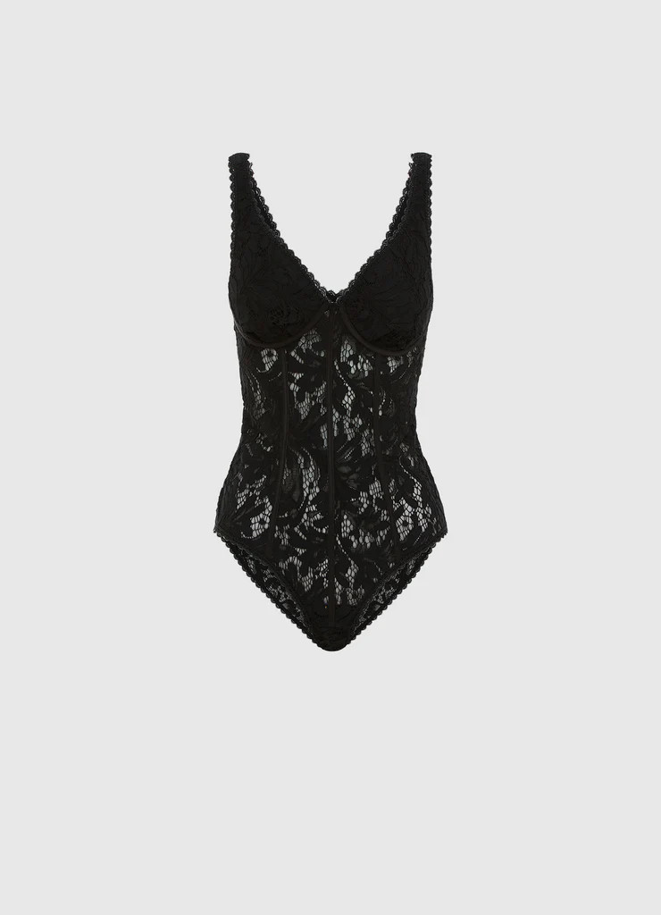Alexis Lace Bodysuit - Ebony | LEO LIN
