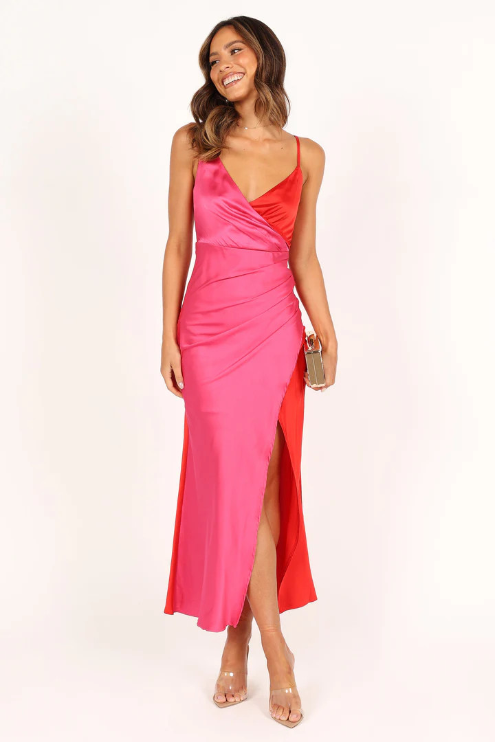 Lipa Colourblock Midi Slip Dress - Pink/Red | Petal & Pup (US)