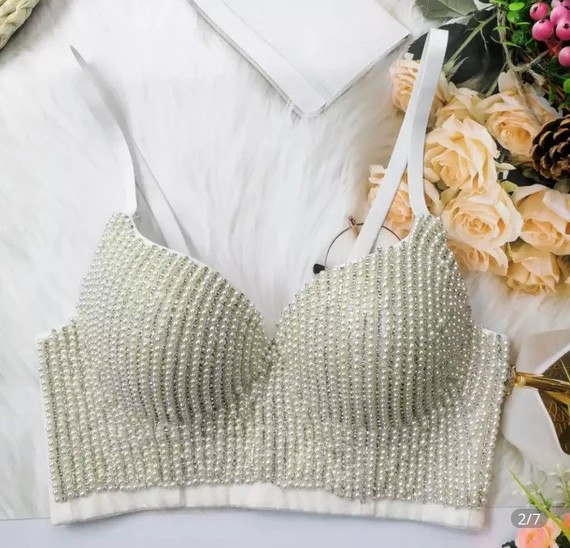 New Pearl encrusted Crystal Diamond Bustier- bridal bachelorette | Etsy (US)