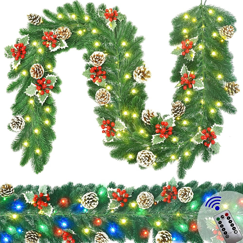 6FT Lighted Christmas Garland, Prelit Christmas Garland Indoor Outdoor Battery Operated Garland w... | Amazon (US)
