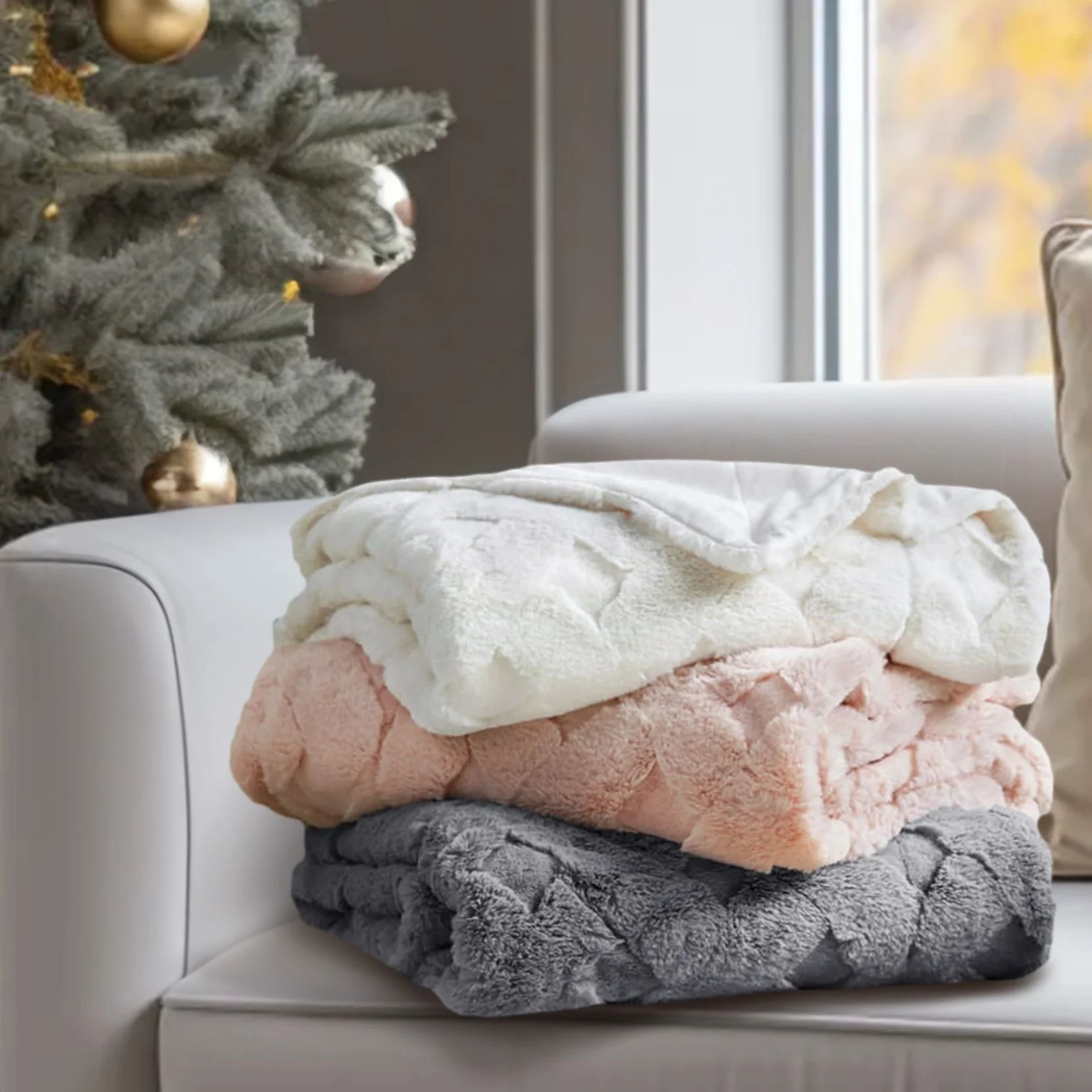 Madison Park Grey Faux Fur Ultra Soft Luxury Carved Basketweave Design Throw Blanket, 50" x 60" | Walmart (US)