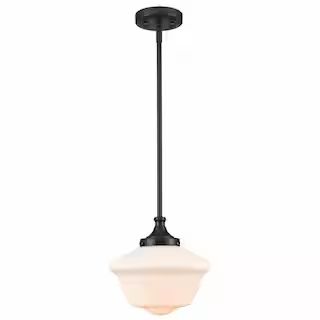 CLAXY 60-Watt 1-Light Black Finished Shaded Pendant Light with Milk glass Glass Shade and No Bulb... | The Home Depot