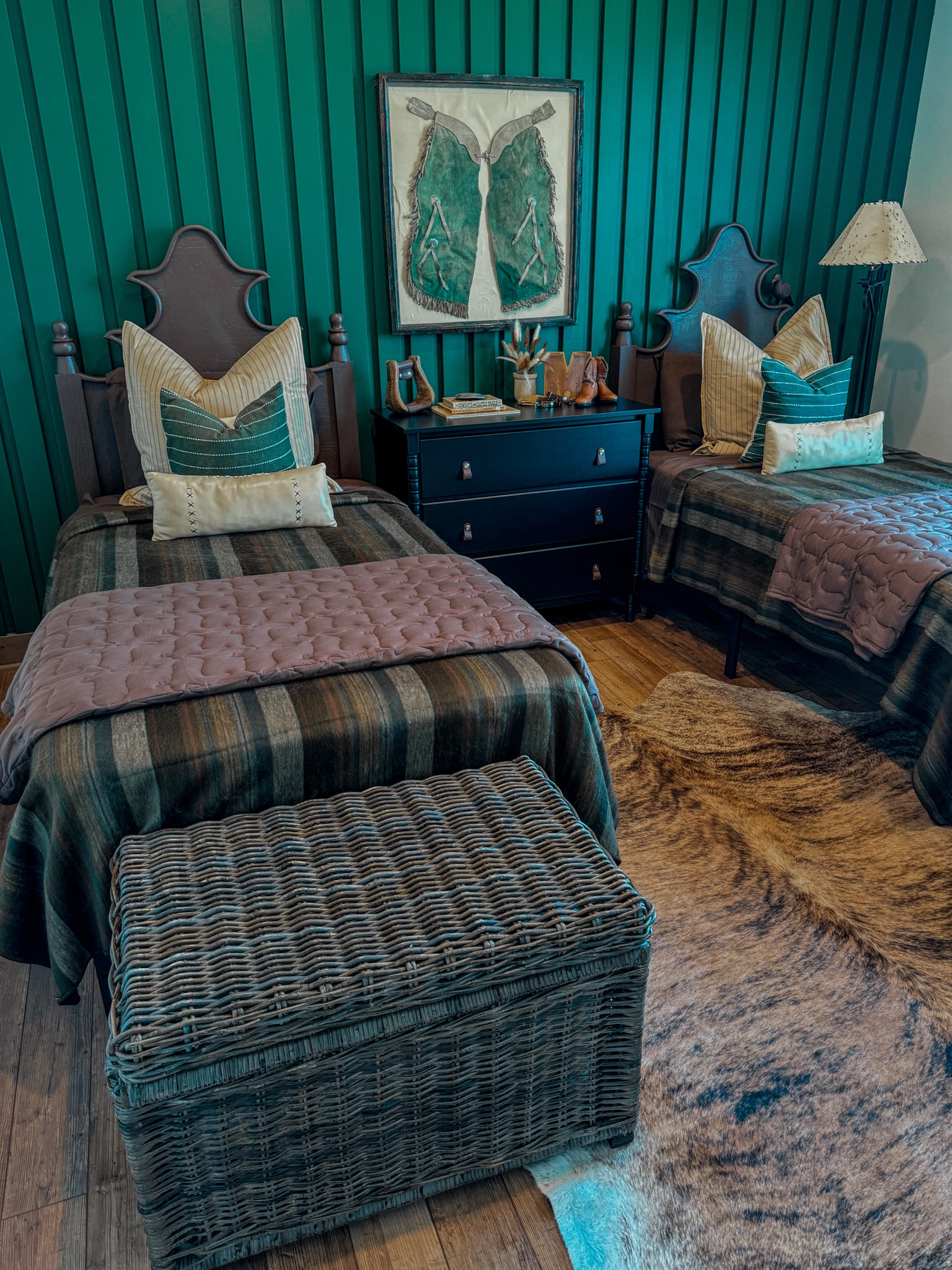 Western boys room. The striped blanket is from Ecualama and the brown blanket is from buckaroo baby co. The large yellow pillow is RL. The lumbar is no longer made. Decor is vintage. Lamp is Lorec Ranch. 

#LTKHome #LTKKids #LTKFamily