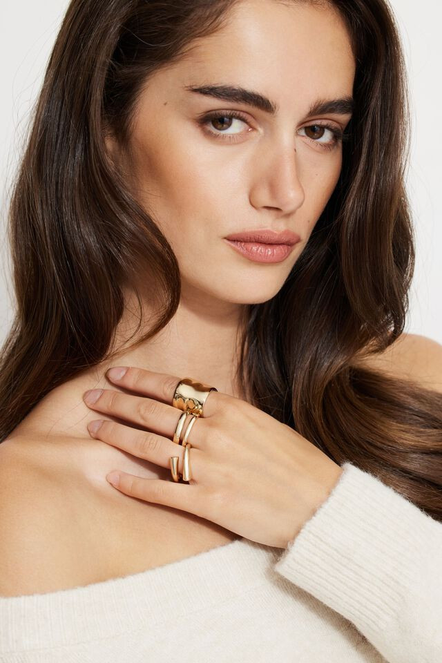 3-Pack Hammered Band Rings | Dynamite Clothing