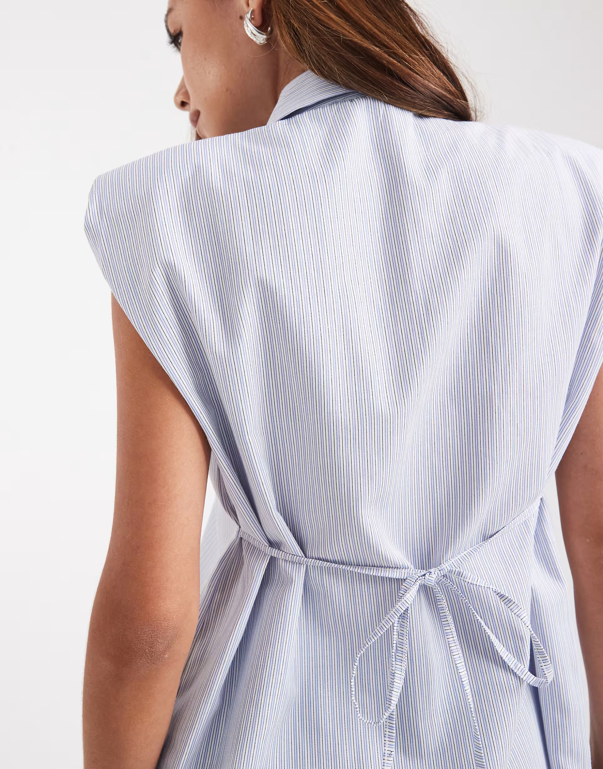 ASOS DESIGN sleeveless shoulder pad cinched shirt in stripe | ASOS | ASOS (Global)