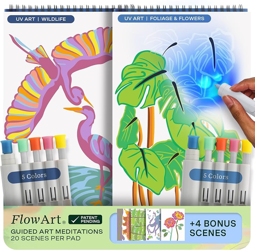 Lifelines FlowArt Activity Pad, UV Art 2-Pack - Guided Art Meditations with Illuminating Marker -... | Amazon (US)