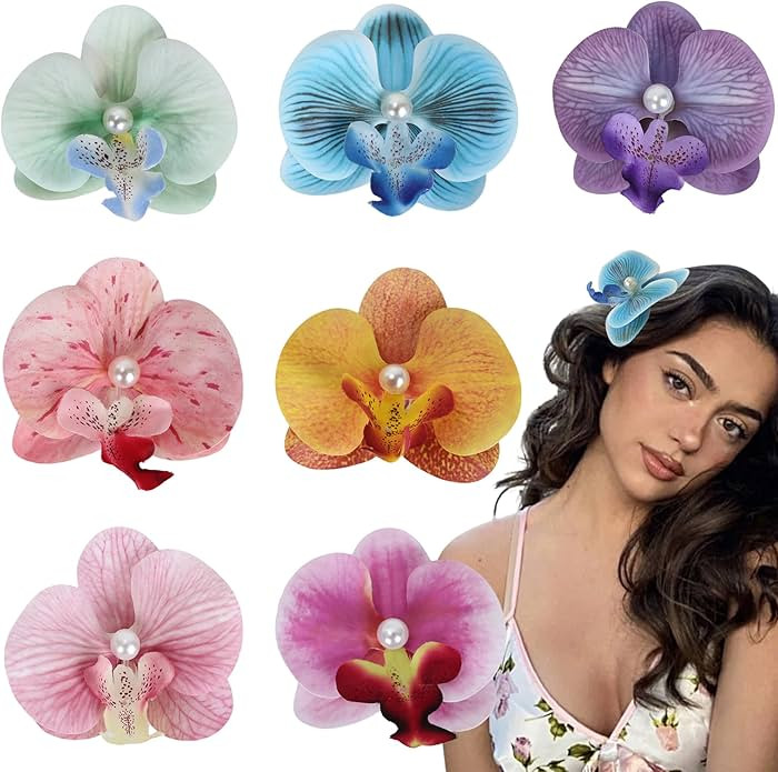 Hawaiian Flower Hair Clips, Bohemian Butterfly Orchid Hairpin, Artificial Tropical Phalaenopsis H... | Amazon (US)