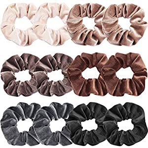 Amazon.com : IVARYSS Scrunchies for Women, 12 Pcs Neutral Velvet Scrunchies for Hair, Classic Ela... | Amazon (US)